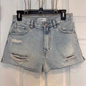 Pull&Bear Light Wash Distressed Denim Shorts High Rise Raw Hem Size 6